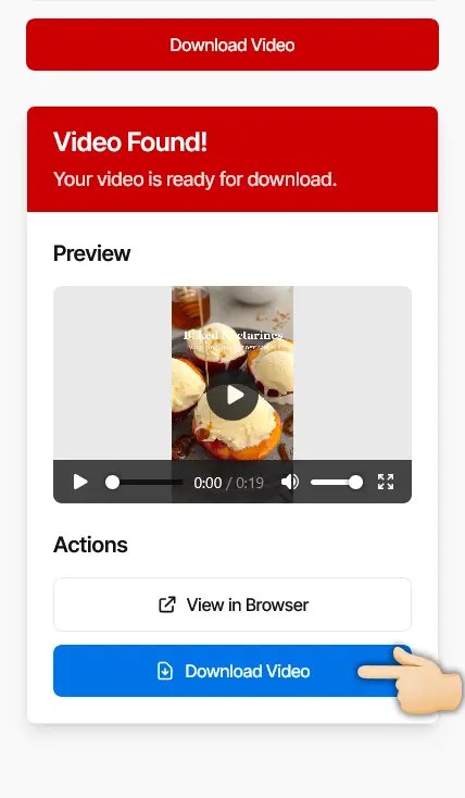 Step 3: Download and save video - Screenshot showing Pinterest video download preview and save button